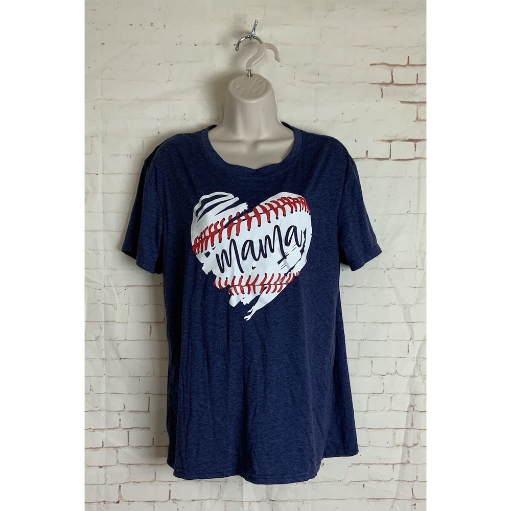 Baseball Mama Blue Short Sleeve‎ Tee Top Size L